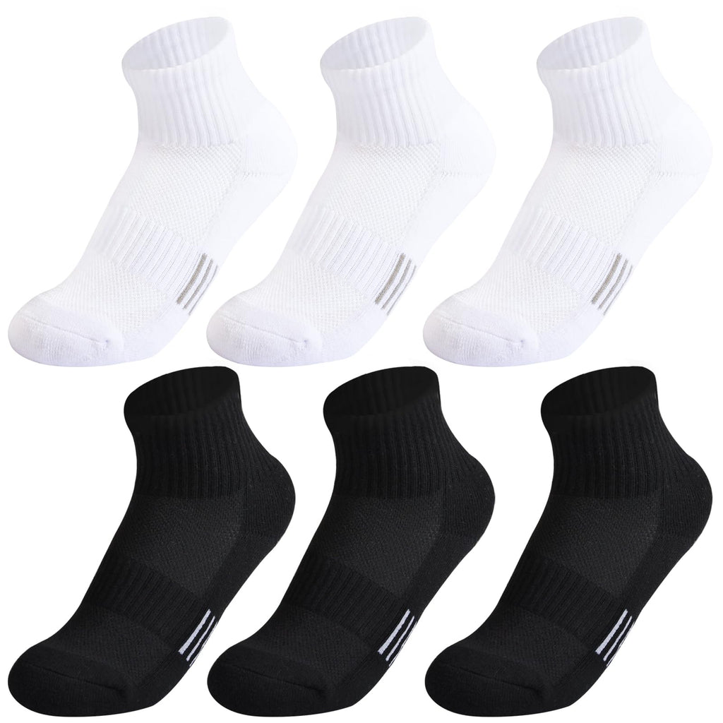 Kids Athletic Socks - 6 Pack Cushioned Ankle Socks for Boys & Girls Ages 4-14