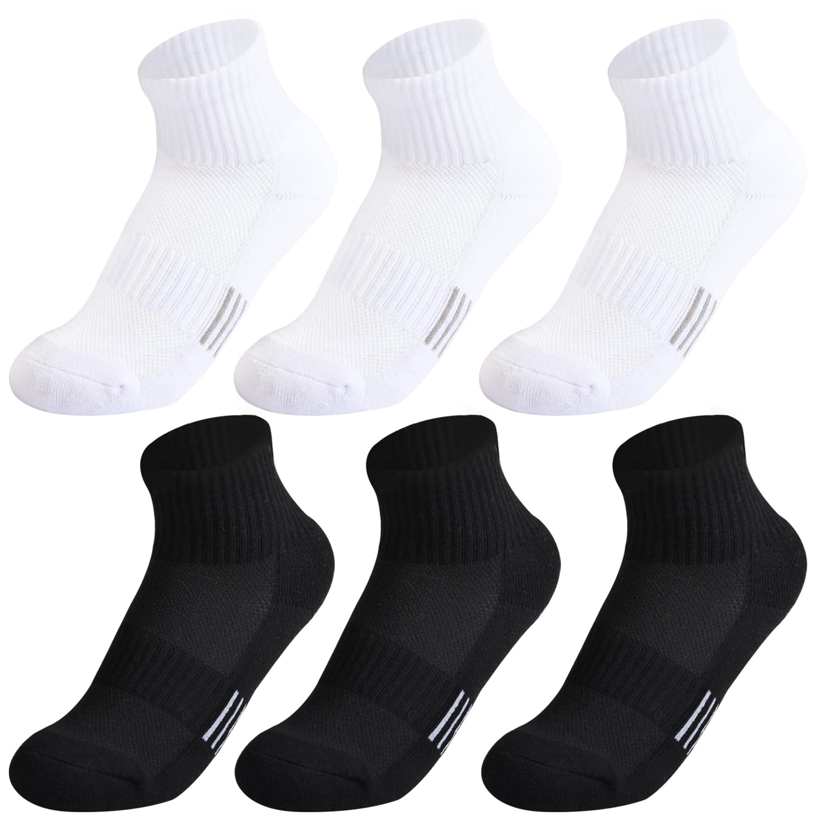 Kids Athletic Socks - 6 Pack Cushioned Ankle Socks for Boys & Girls Ages 4-14