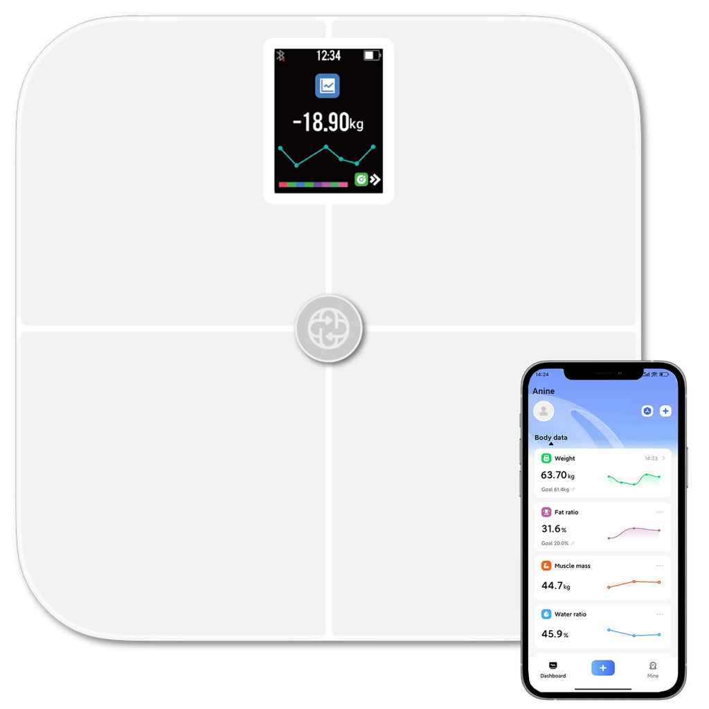 Smart Body Fat Scale - Bluetooth with 25 Metrics & App Sync for 10 Users