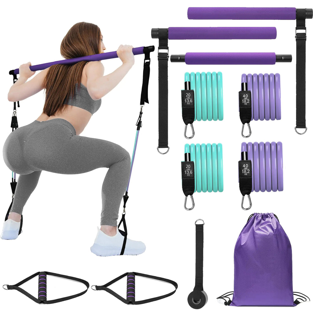 Pilates Bar Kit with Resistance Bands Multifunctional Stretched Fusion Pilates Bar Kit for Women Men Pilates Sculpt Bar with Adjustable Buckle for Full Body Workouts Squat Equipment