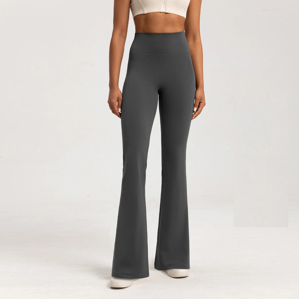 High-Waist Flare Yoga Leggings - Breathable Wide Leg Pants Gray
