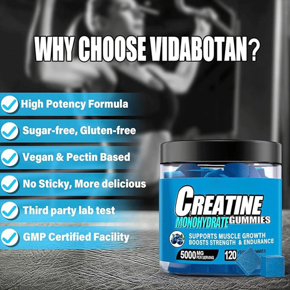 Creatine Monohydrate Gummies for Men & Women – Boost Focus, Muscle, Strength, Recovery, Cognitive Health & Memory | Vegan