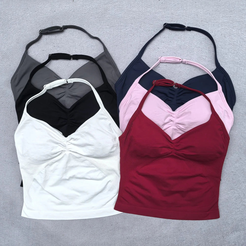 Strappy Sports Bra - Backless Gym Top with Removable Cups