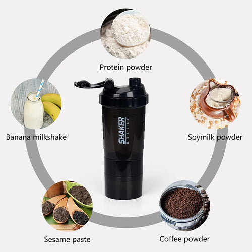 3-Layer Protein Shaker Bottle – Powder Storage, Mixing Cup & Water Bottle in One