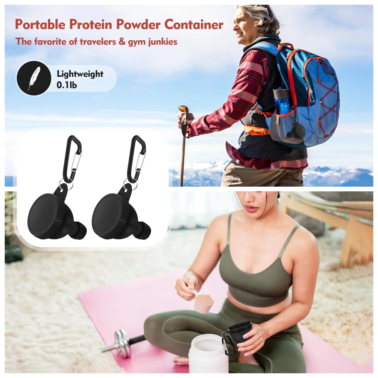 Portable Protein Powder Funnel with Carabiner - 50ml Travel Container