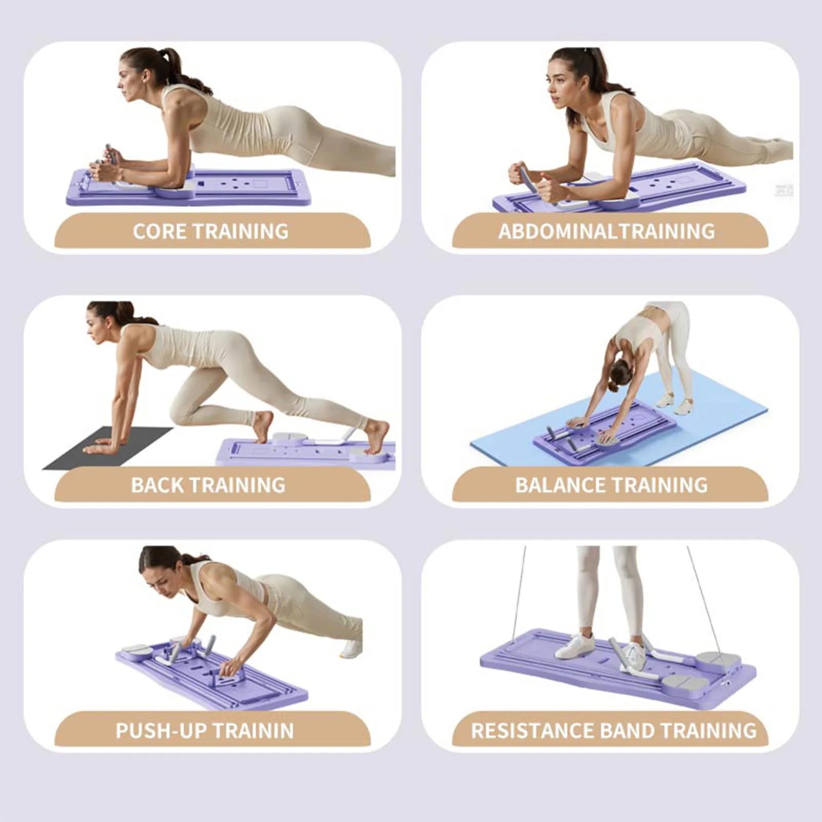 Foldable Pilates Board - 4-in-1 Core Trainer with Resistance Bands for Home Gym