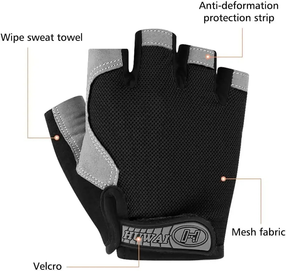Gym Gloves - Fingerless Anti-Slip for Weight Lifting, Training & Cycling