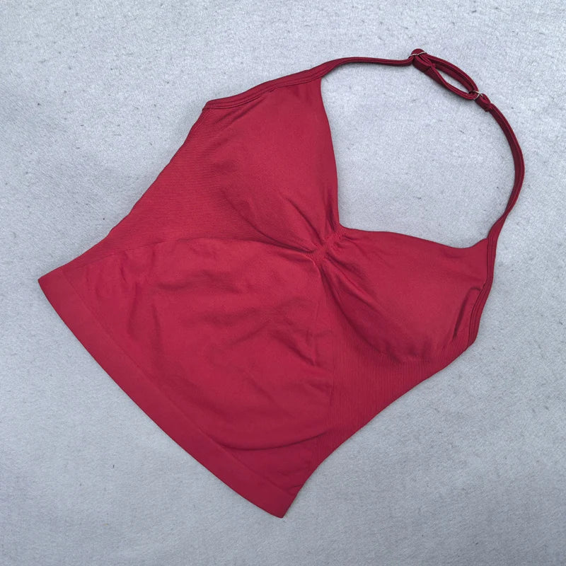 Strappy Sports Bra - Backless Gym Top with Removable Cups