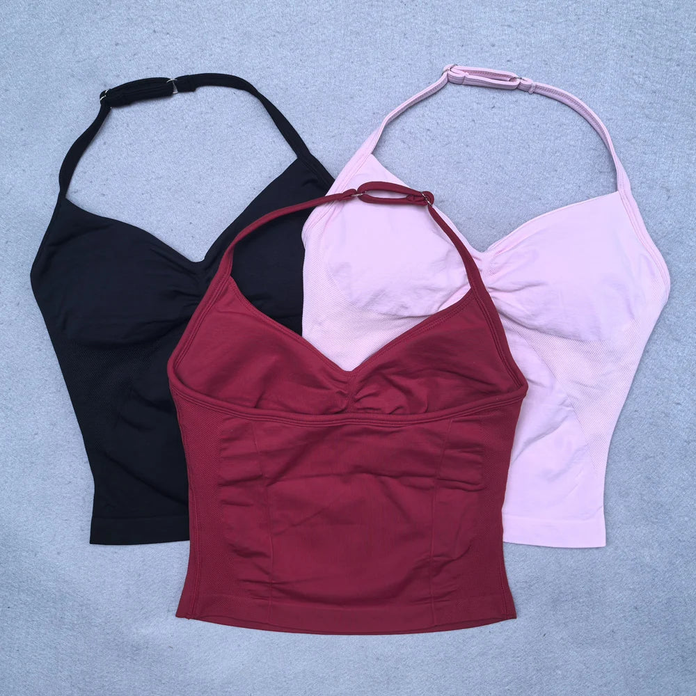 Strappy Sports Bra - Backless Gym Top with Removable Cups