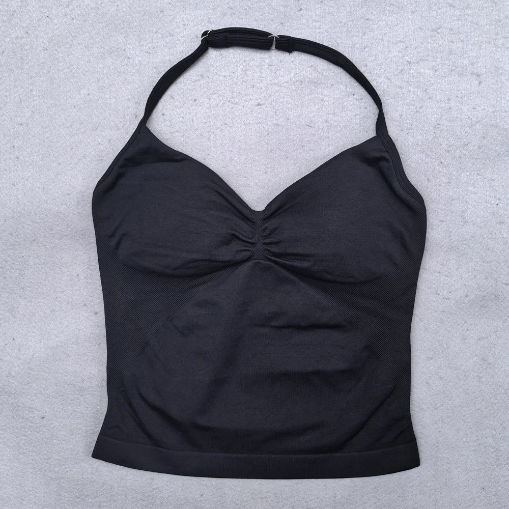 Strappy Sports Bra - Backless Gym Top with Removable Cups