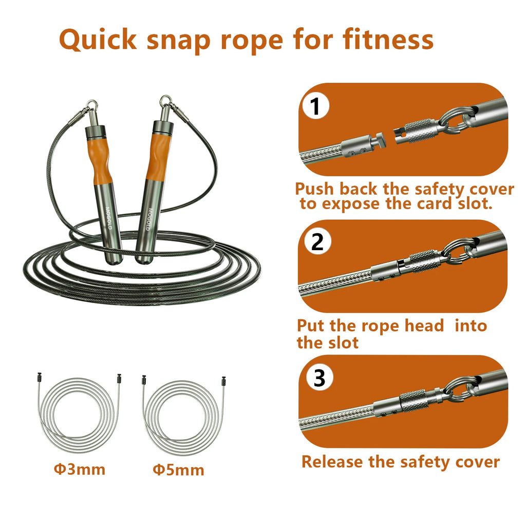 Weighted Jump Rope - Interchangeable 3.0-5.0 lb Cables with Aluminum Handles