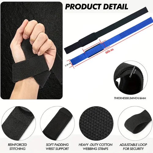 Adjustable Non-Slip Lifting Straps - Cotton & Silicone Grip
