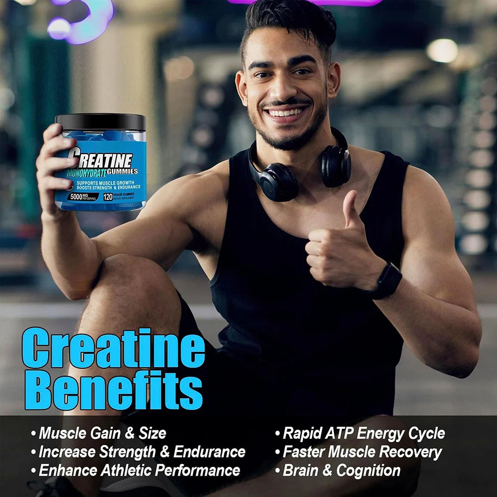 Creatine Monohydrate Gummies for Men & Women – Boost Focus, Muscle, Strength, Recovery, Cognitive Health & Memory | Vegan