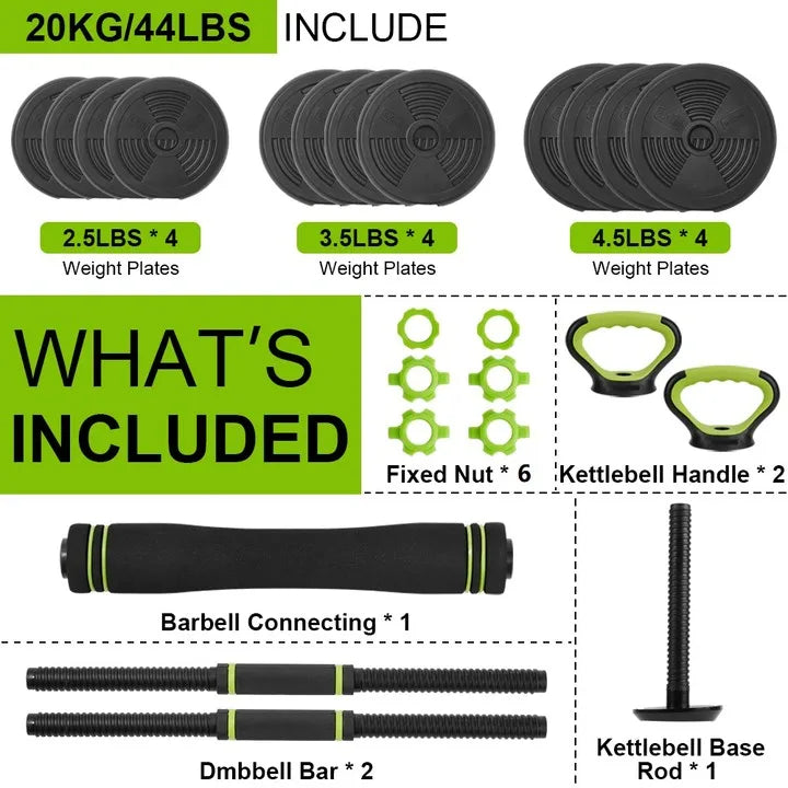 Adjustable Dumbbell Set – 44, 66 & 88 LB | 4-in-1 Barbell & Kettlebell Home Gym