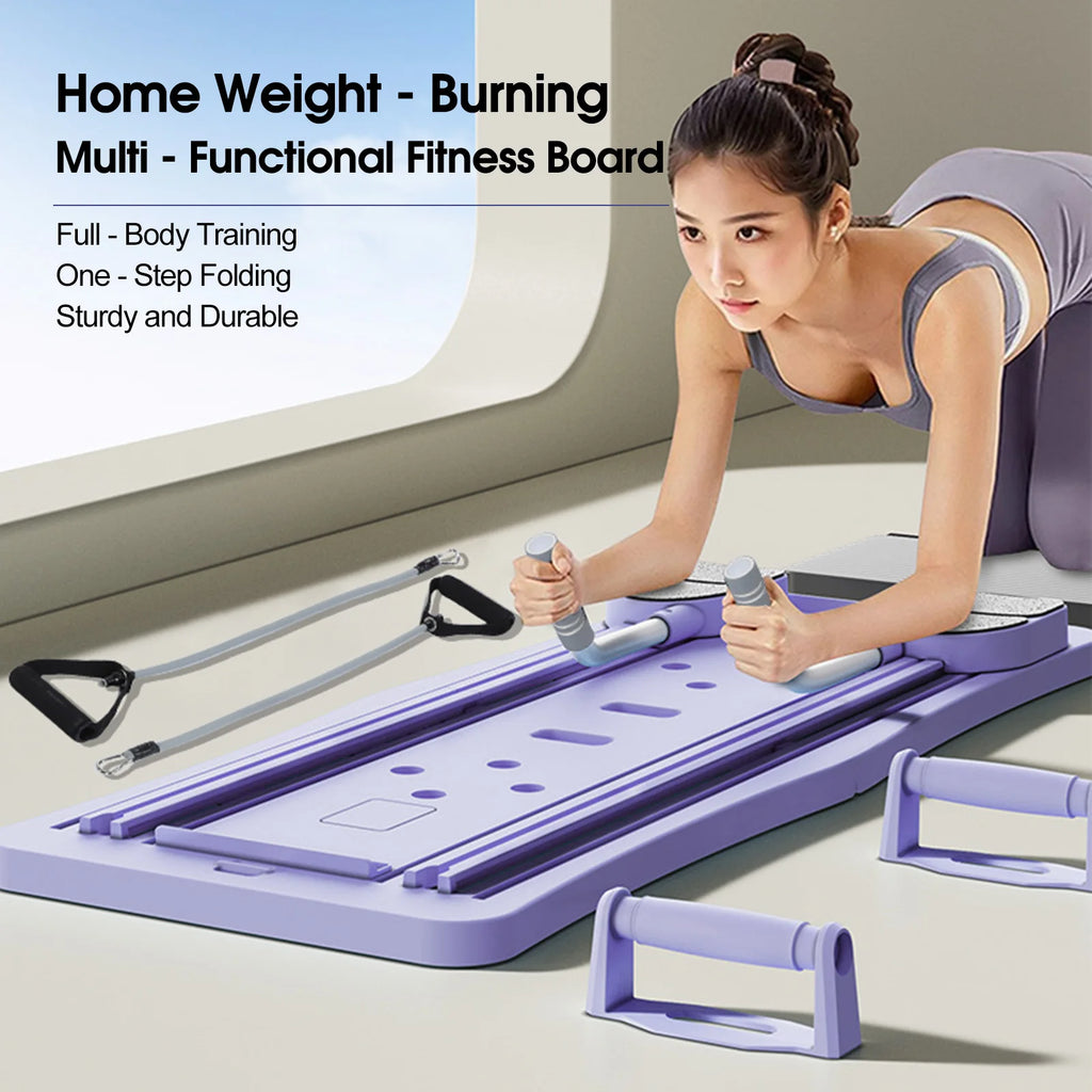 Foldable Pilates Board - 4-in-1 Core Trainer with Resistance Bands for Home Gym